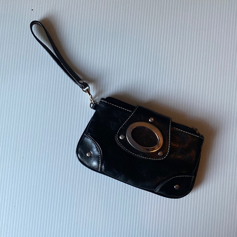Black wristlet with silver accents